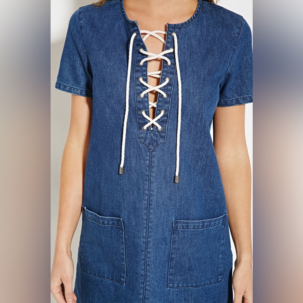 Forever 21 Lace-Up Denim Shift Dress Size S!!